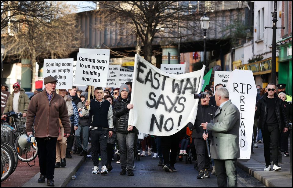 Anti-immigration protestors on Talbot Street, Dublin. Photo: Steve Humphreys
