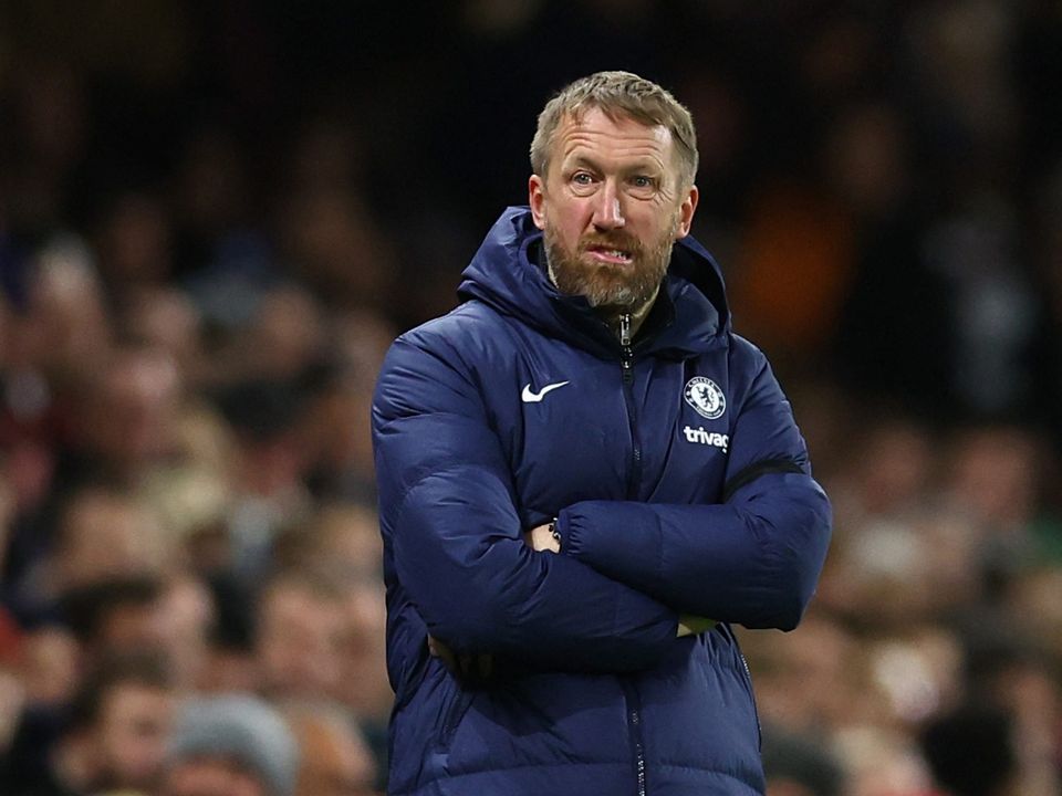 Unhappy Potter: Graham Potter watches on during Chelsea's clash with Fulham