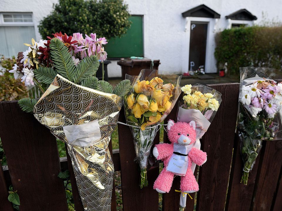 Flowers and tributes at the family home of Nadia Zofia Kalinowska in Newtownabbey