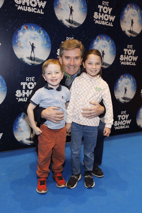 Daniel O'Donnell with his grand kids Archie (4) and Olivia (7) pictured at the opening night of RTÉ Toy Show the Musical at the Convention Centre Dublin. Picture Andres Poveda