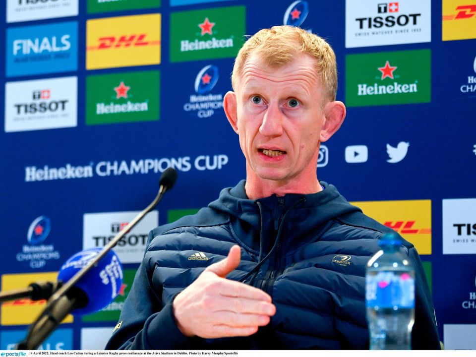Head coach Leo Cullen during a Leinster Rugby press conference at the Aviva Stadium. Photo: Harry Murphy/Sportsfile