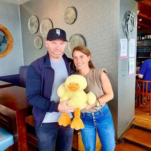 Wayne and Coleen posed with the pub's fluffy duck mascot at the Dirty Duck