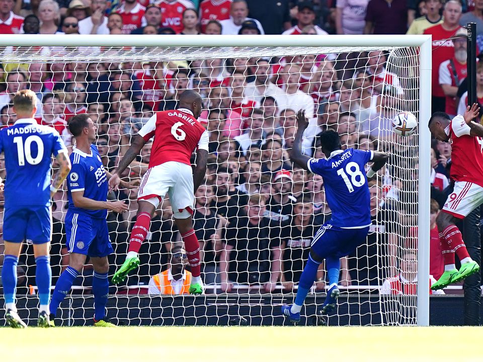 Arsenal's Gabriel Jesus (right) scores their side's second goal of the game during the Premier League match at the Emirates Stadium, London. Picture date: Saturday August 13, 2022.