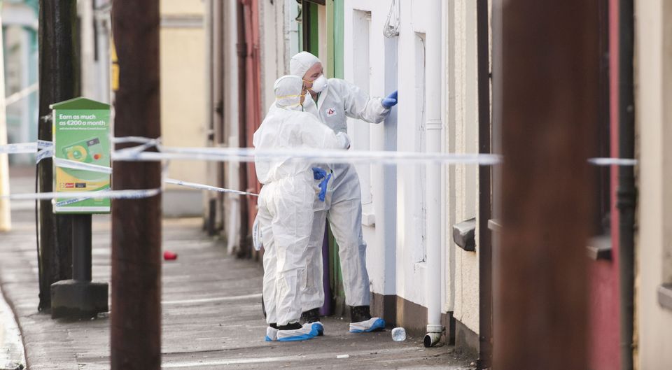 Gardai at the scene in Bandon Road, Cork, where Cameron Blair was stabbed. Photo: Daragh Mc Sweeney/Provision