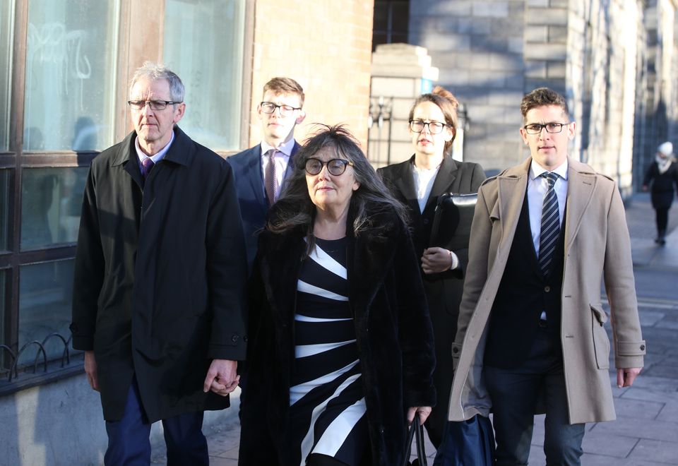 Enoch Burke’s parents, Sean and Martina Burke with other family members pictured leaving the High Court this afternoon.