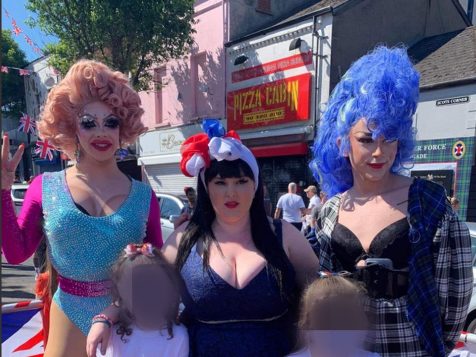Missy Onya Becks with fellow drag queens at the Shankill party