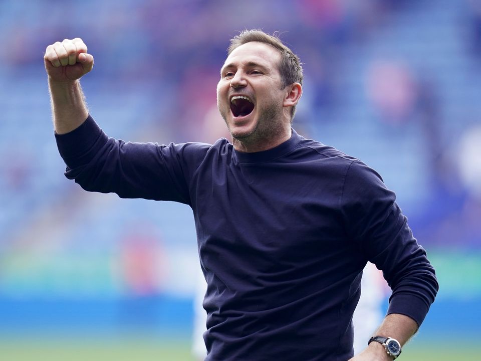 Everton manager Frank Lampard celebrates victory at Leicester. (Nick Potts/PA)