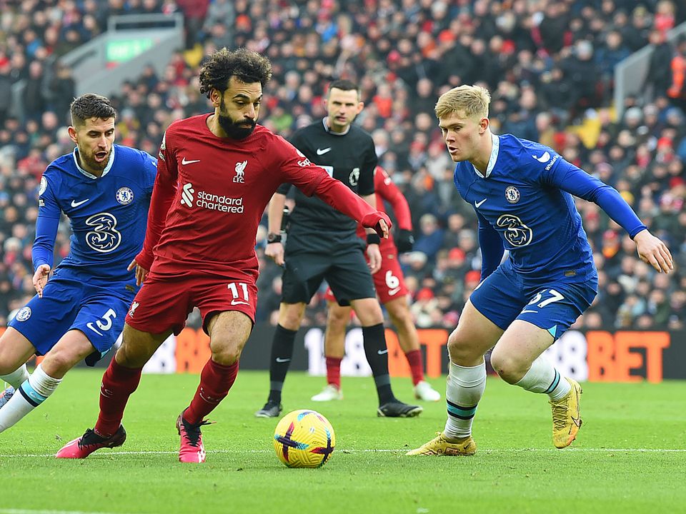 LIVERPOOL, ENGLAND - JANUARY 21: (THE SUN OUT. THE SUN ON SUNDAY OUT) Mohamed Salah of Liverpool in action during the Premier League match between Liverpool FC and Chelsea FC at Anfield on January 21, 2023 in Liverpool, England. (Photo by John Powell/Liverpool FC via Getty Images)