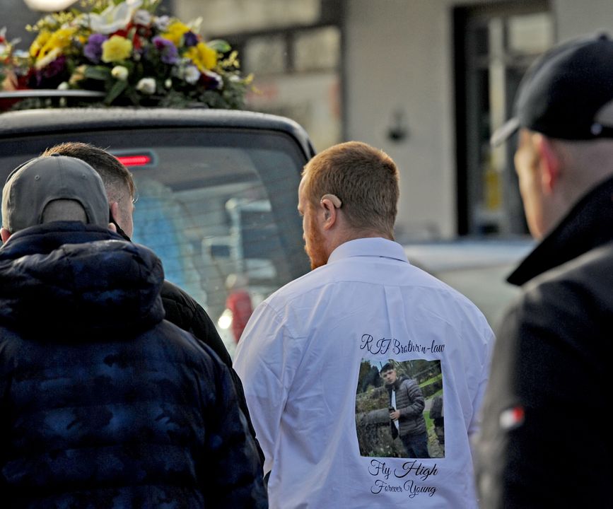 Family of the late Michael Francis McDonagh who was tragically murdered on Monday November 16th in Swinford as his remains are brought to Knock Cemetery.