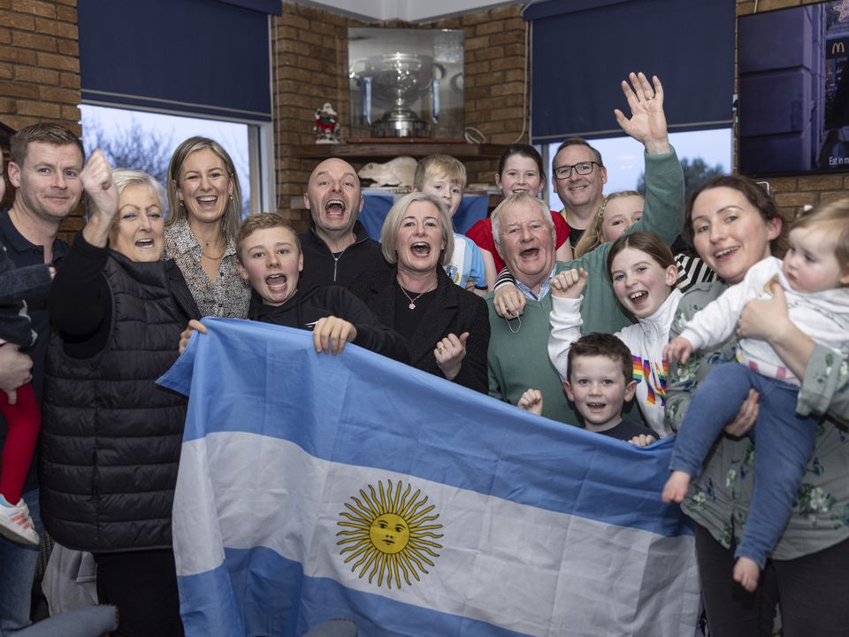 Noel Mac Allister with family members celebrate Argentina winning the World Cup. Photo: Fergal Phillips