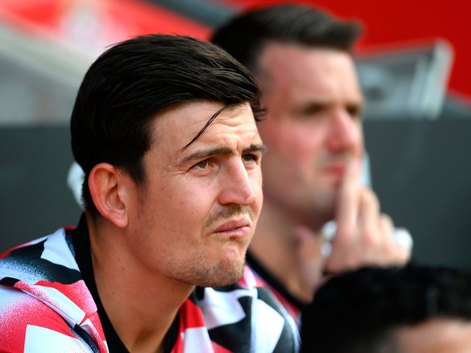 Harry Maguire on the United subs bench during Saturday’s 1-0 win over Southampton