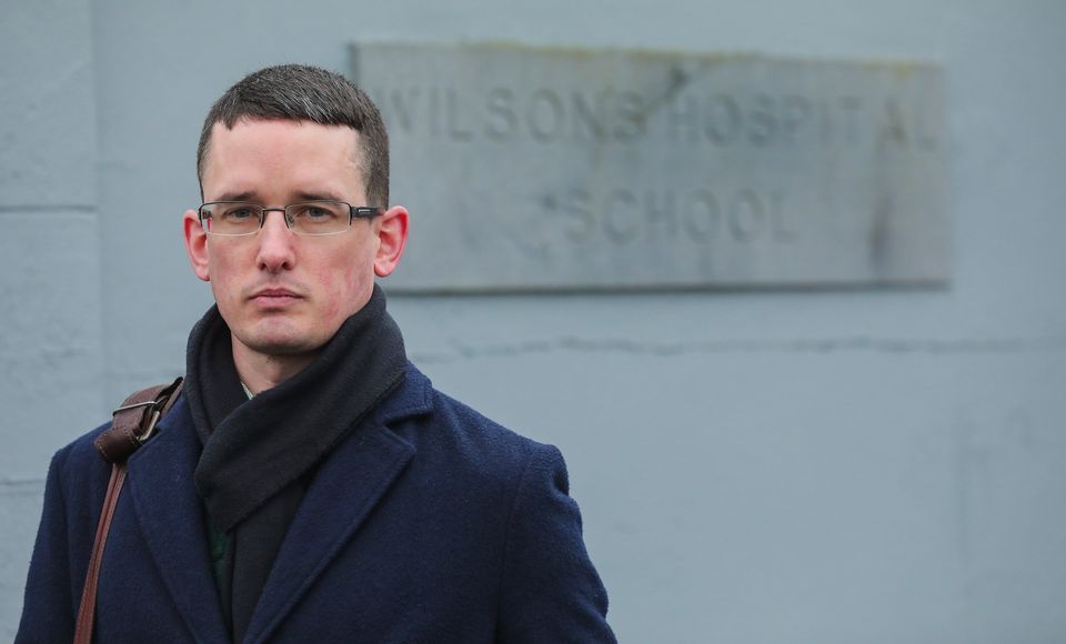Enoch Burke outside the entrance to Wilson's Hospital School in Co Westmeath. Picture by Gerry Mooney