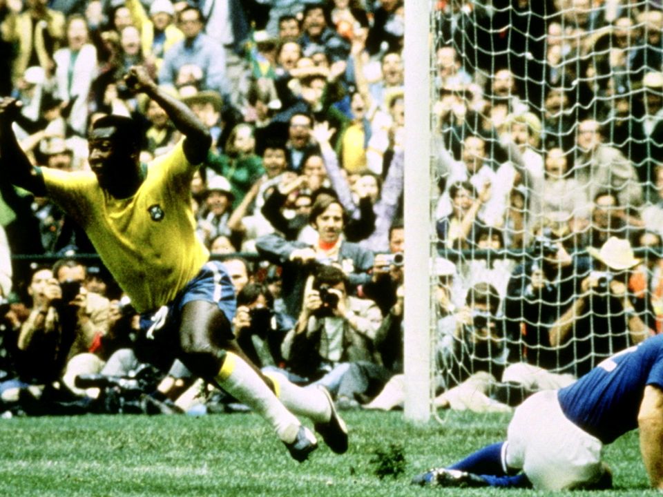 Brazil's Pele celebrates after scoring the opening goal