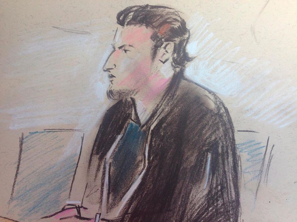A court sketch of her son Hassan Bal