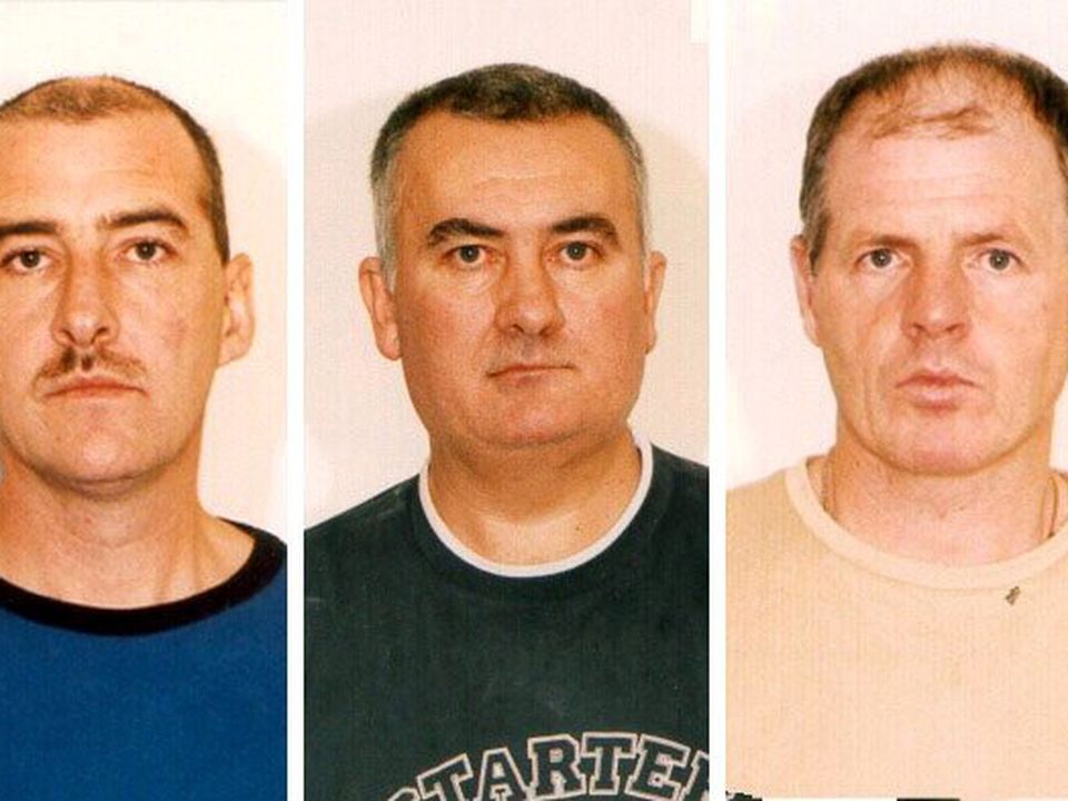 Police handout pictures of, from left, Fintan Paul O'Farrell, Declan John Rafferty, and Michael Christopher McDonald