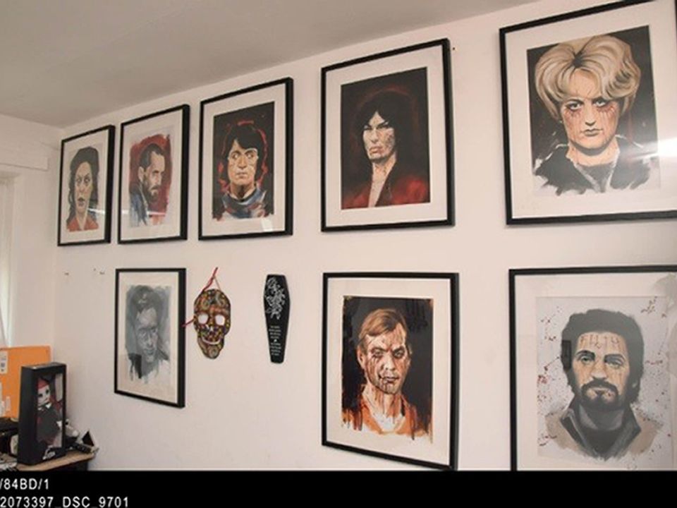 Pictures of serial killers on the bedroom wall of Shaye Groves, which was shown to the jury in her trial at Winchester Crown Court where she is accused of the murder of her on-off boyfriend Frankie Fitzgerald (Hampshire Constabulary/PA)