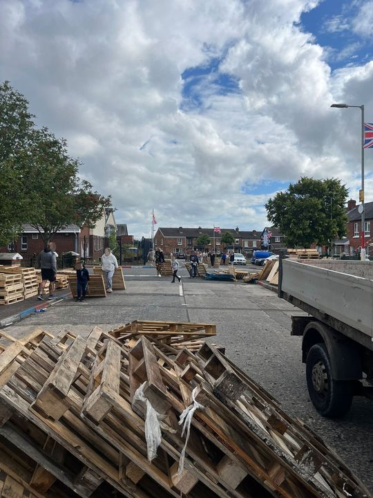 The bonfire build underway in north Belfast