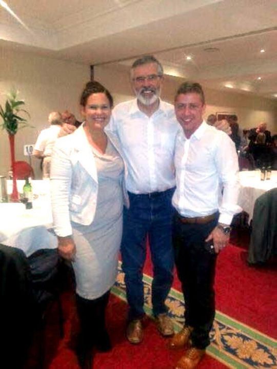 Mary Lou McDonald, Gerry Adams and Jonathan Dowdall before Dowdall's fall from grace.