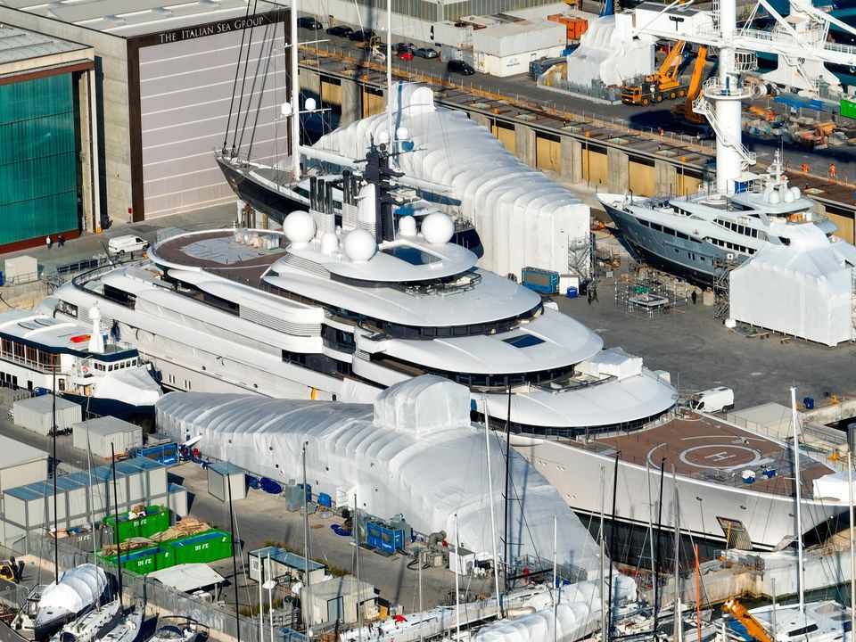 The Scheherazade 459ft super-yacht docked at the shipyard in Marina Di Carrara, Italy, believed to be owned by Vladimir Putin. Photo: Francesco Mazzei/Bloomberg