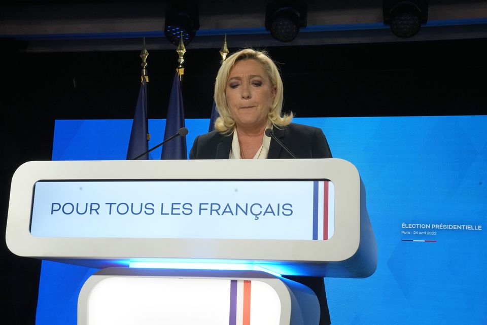 Far-right leader Marine Le Pen concedes defeat after the exit polls were published (AP Photo/Michel Euler)