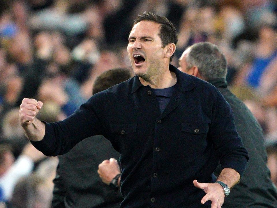 Everton boss Frank Lampard celebrates as the Toffees secured their safety (Peter Byrne/PA)
