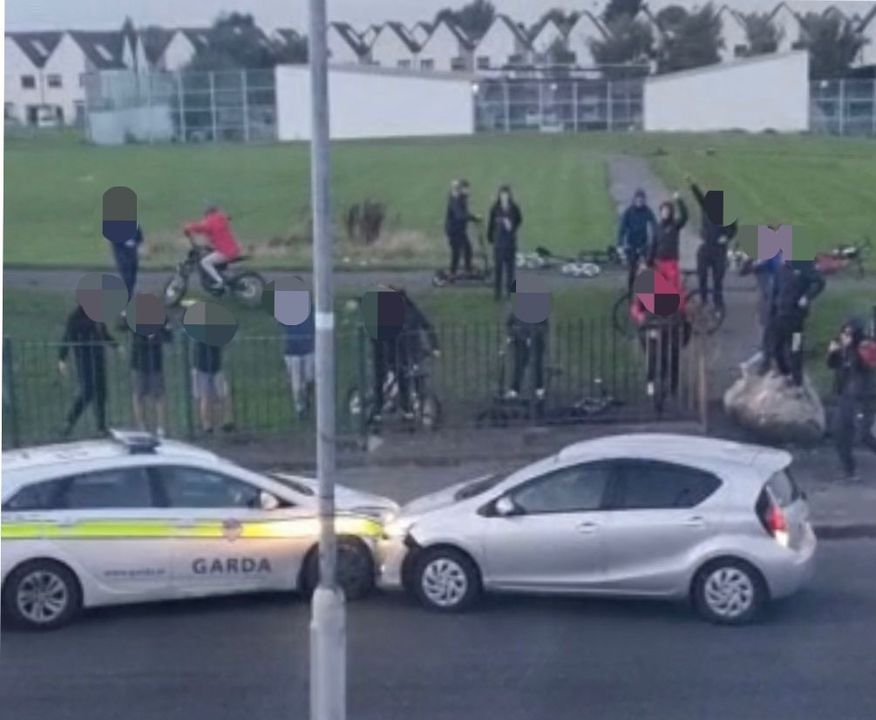 A still from video of the incident in Cherry Orchard in which a Garda car was rammed