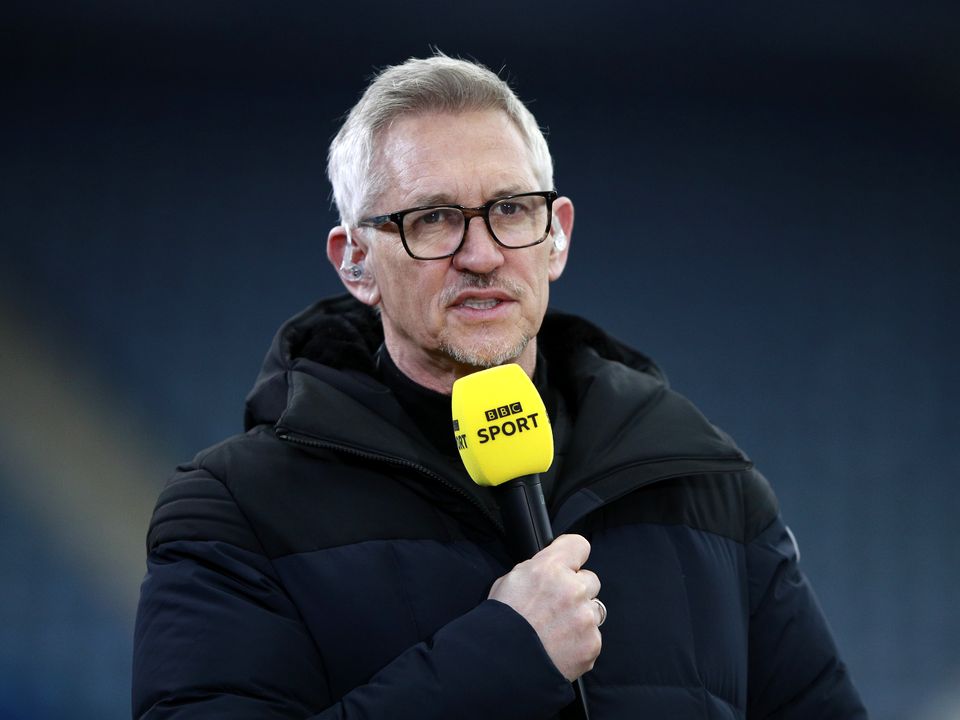 Former Leicester City player and BBC pundit Gary Lineker with the FA Cup Trophy final match at the King Power Stadium, Leicester. Picture date: Sunday March 21, 2021.