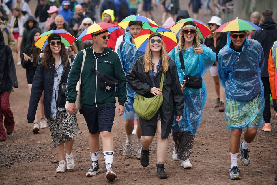 The threat of rain is never far away at Glastonbury Festival (Yui Mok/PA)