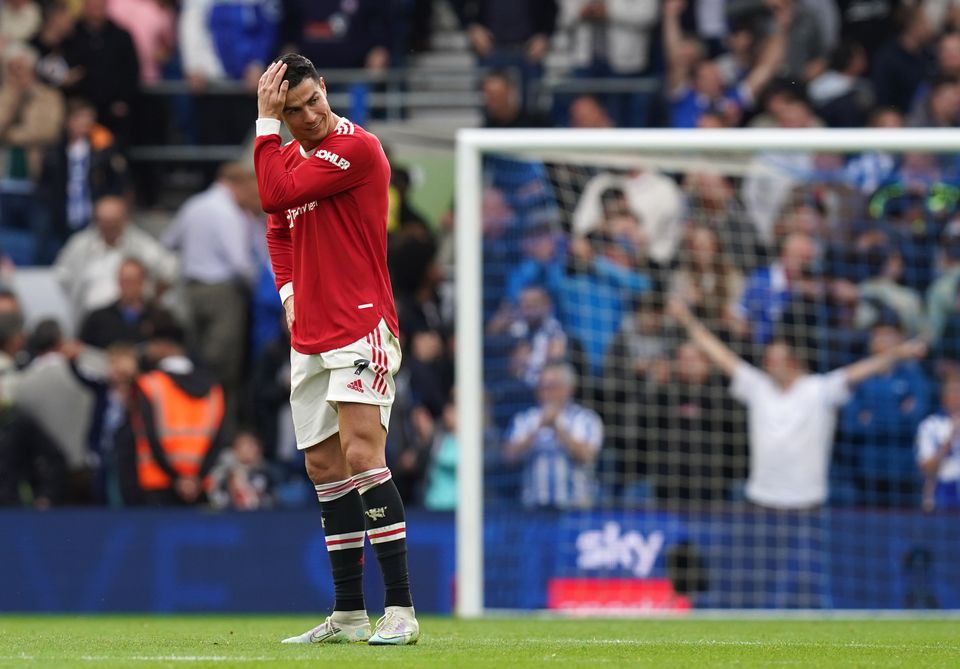 Cristiano Ronaldo reacts after Brighton’s third goal (Gareth Fuller/PA)