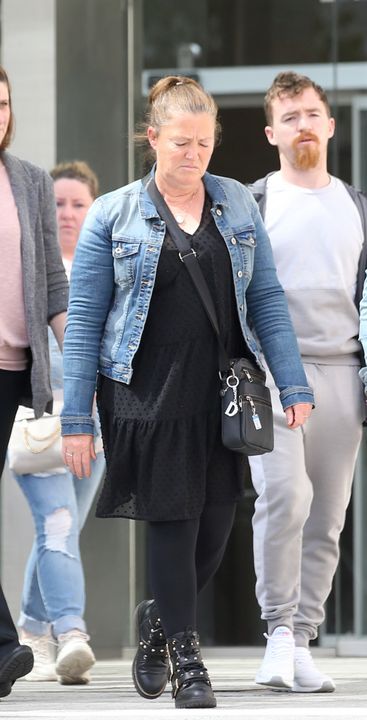 Diane Dunne mother of victim Josh Dunne pictured leaving court with family and friends after George Gonzaga Bento was acquitted of murder (Pic Collins Courts)