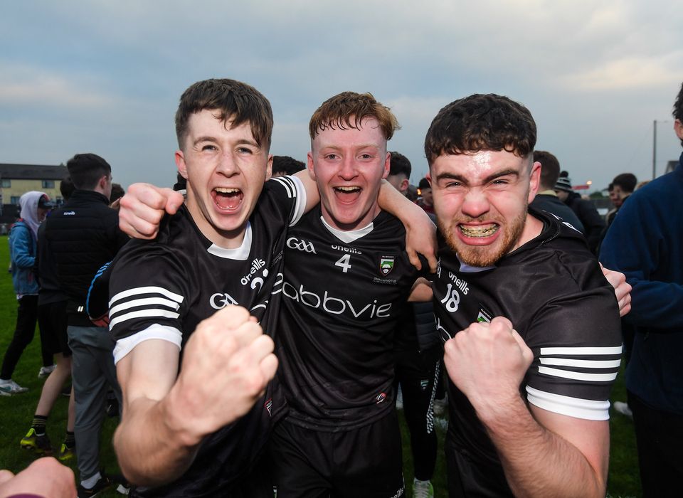 Sligo's James Kiernan, Luke Casserly and Ciaran O'Reilly celebrates after their EirGrid Connacht  Football U-20 Championship Final victory over Galway. Photo: Ray Ryan/Sportsfile