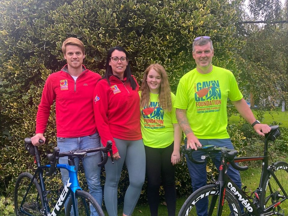 Ross Foley and Tim O'Driscoll, who will take on the Pedal to the Peaks challenge next month, with Ellie and Caroline.
