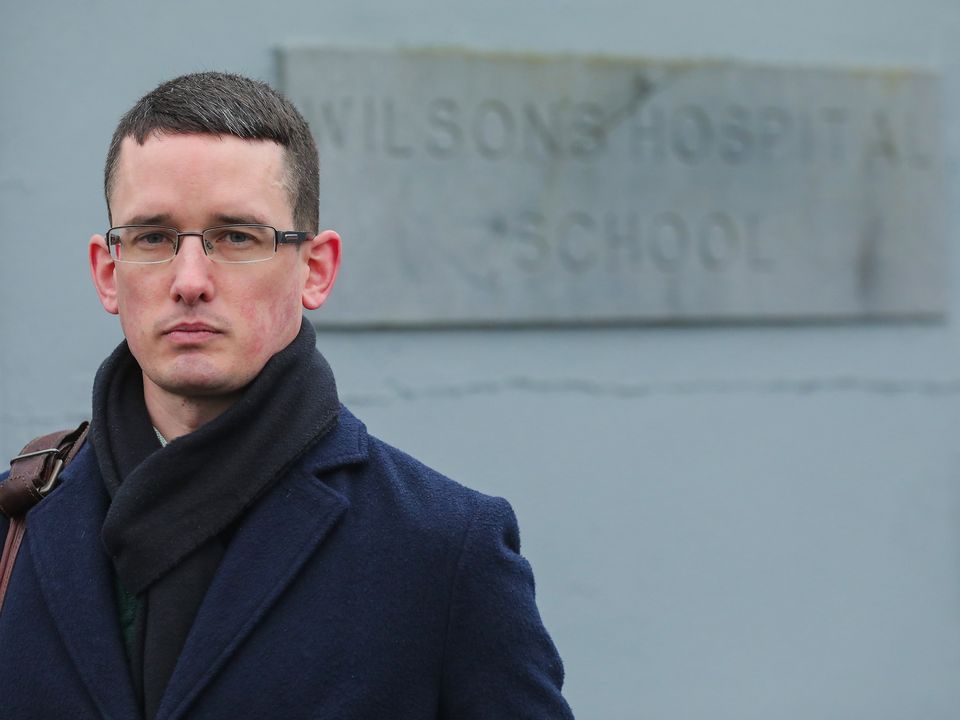Enoch Burke outside the entrance to Wilson's Hospital School in Co Westmeath. Picture by Gerry Mooney