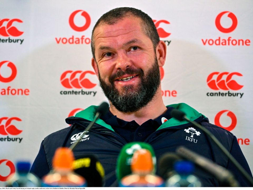 Andy Farrell during an Ireland rugby media conference at the Aviva Stadium in Dublin
