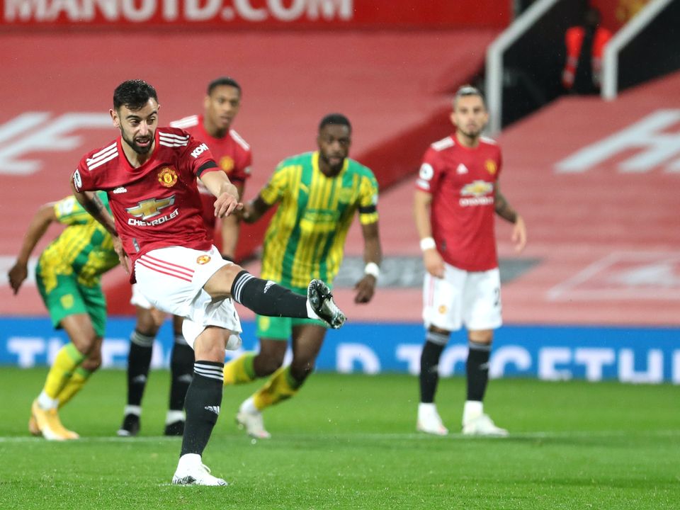 Bruno Fernandes scored from the penalty spot against West Brom (Catherine Ivill/PA)