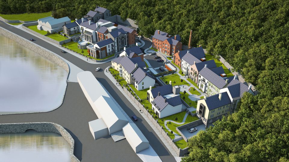 Un dessin d'artiste du nouveau projet de logement, appelé Waterfront, prévu à Rostrevor.  Le conseil local a récemment refusé l'autorisation d'un autre développement sur le site.