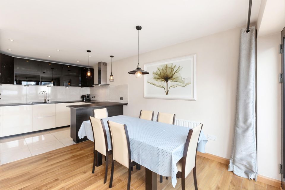 The kitchen and dining room