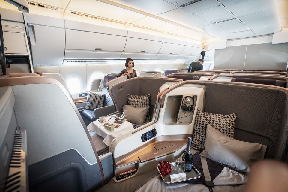 Business class cabin of an Airbus SE A350 aircraft. Picture: Bryan van der Beek/Bloomberg
