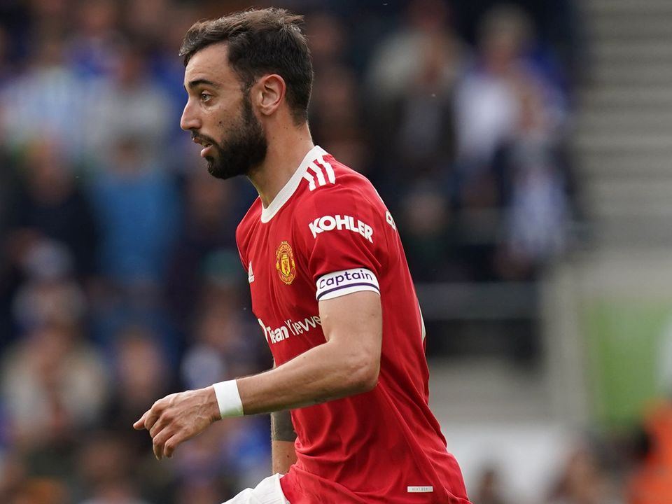 Manchester United’s Bruno Fernandes during the Premier League match at the AMEX Stadium, Brighton. Picture date: Saturday May 7, 2022.