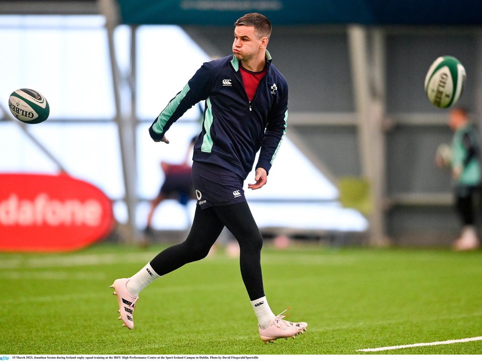 Ireland's Johnny Sexton during squad training at the IRFU High Performance Centre at the Sport Ireland Campus. Photo: David Fitzgerald/Sportsfile