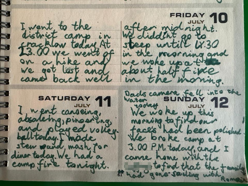 Edward's diary entry for the day he was abused by Harmon on July 11, 1981, aged 11. The two tiny black marks at the centre of the bottom of the page were 'code' for the abuse