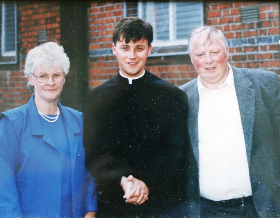 Fr Paddy McCafferty on the day he was ordained into the priesthood with his mother and father