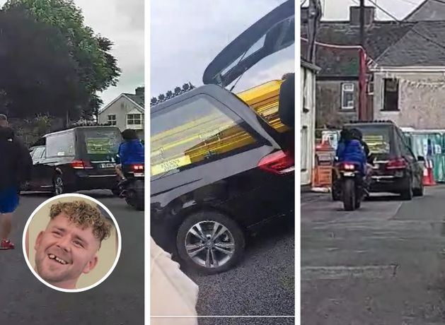 Extraordinary scenes as gold coffin of violent criminal Stephen Reilly paraded through streets