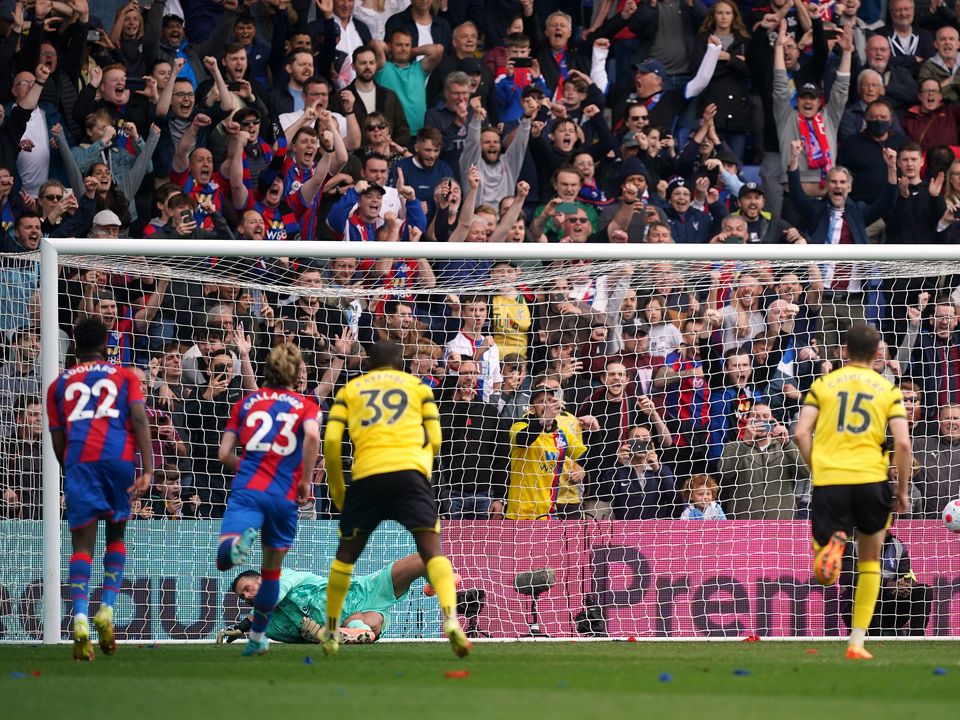 Wilfried Zaha’s first half penalty for Crystal Palace sent Watford down (Yui Mok/PA)