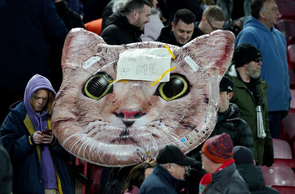 Liverpool fans taunted Zouma with an inflatable cat (Peter Byrne/PA)