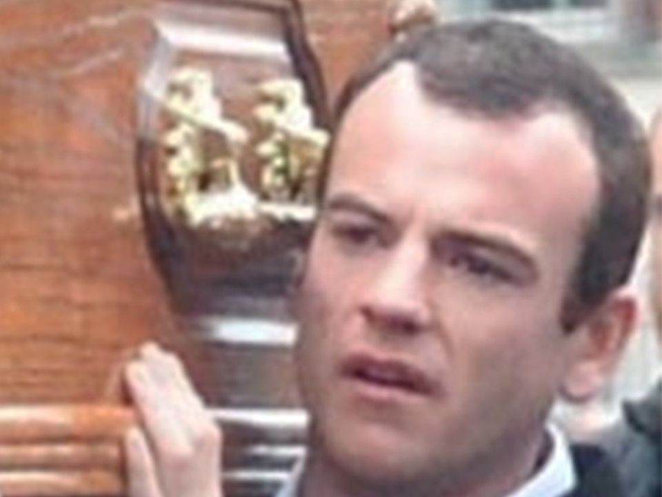 James ‘Mago’ Gately carries the coffin at the funeral of his slain friend Gary Hutch