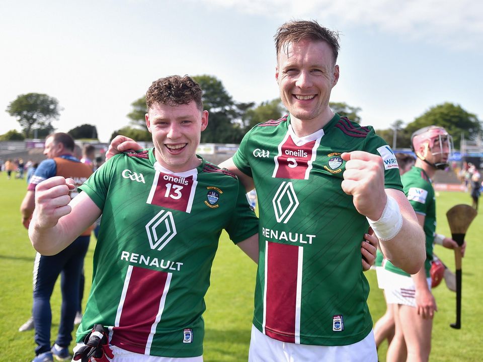 Owen McCabe, left, and Tommy Doyle of Westmeath celebrate the victory over Wexford. Photo: Daire Brennan/Sportsfile