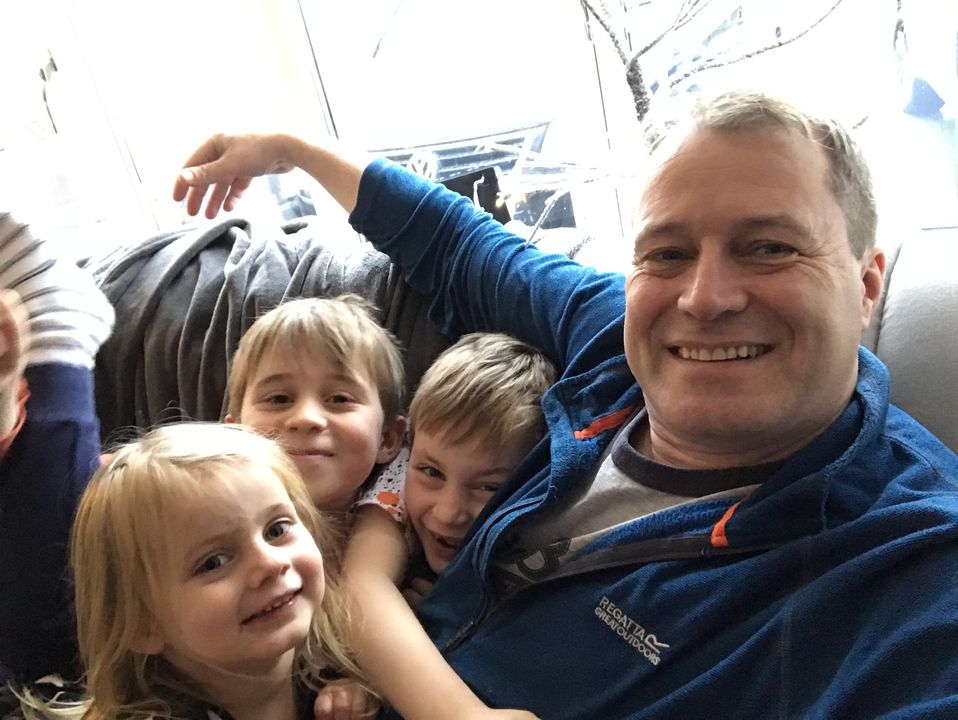 Andrew McGinley with his three children Carla (3), Conor (9) and Darragh (7)