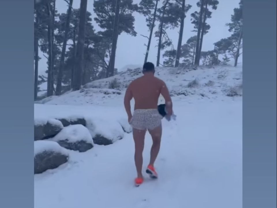 Spencer Matthews runs in the snow. Photo: Vogue Williams/Instagram