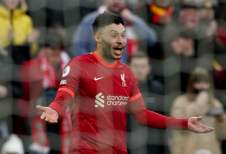 Alex Oxlade-Chamberlain scored his first league goal at Anfield since July 2020 (Peter Byrne/PA)